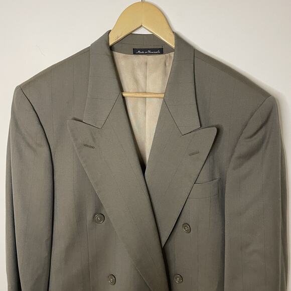 Vtg 80s Rimeris Studio Olive Green Wool Double Breasted Blazer Wall St Jacket 40 - Picture 7 of 12